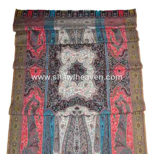 Beautiful kashmiri running vines and large paisley motif jamavar wool oversized shawl wrap